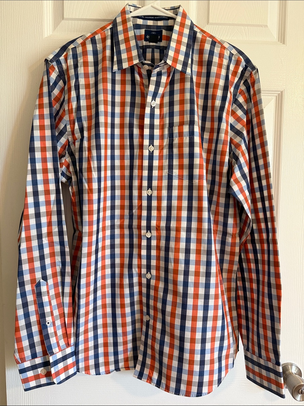 Men's Orange & Blue Checked Button-Up Shirt